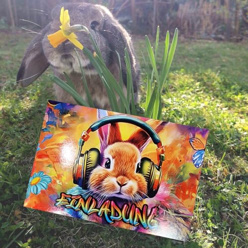 tjapalo NEU 12x coole Einladungskarten Kindergeburtstag Mädchen Junge - PARTY Karten Hasen EINLADUNG für Mädchen Kinder GEBURTSTAG Einladung extra Hochglanzlack (Karten+Umschläge(weiß)) von tjapalo