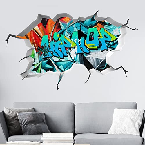 vr223 tjapalo® 3D Wandtattoo Graffiti Wandaufkleber Kinderzimmer Junge wandtattoo Teenager Cool Wandtattoo wand durchbruch Wohnzimmer HipHop, Größe: B58xH34cm von tjapalo
