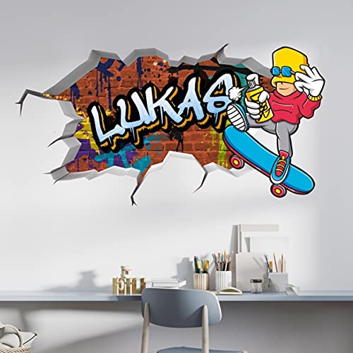 vr64 tjapalo® 3D Wandtattoo Graffiti Name Wandaufkleber Junge wandtattoo Skater cooles Wandtattoo Kinderzimmer Name, Größe: B70xH37cm von tjapalo