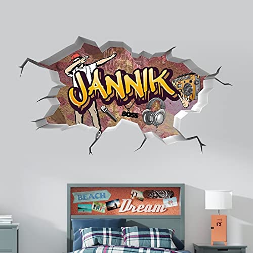 vr73 tjapalo® 3D Wandtattoo Kinderzimmer Name Gangster Wandtattoo Jungen Teenager Wandbild Kinderzimmer jungen mit Namen, Größe: B58xH30cm, Farbe: HipHopp von tjapalo