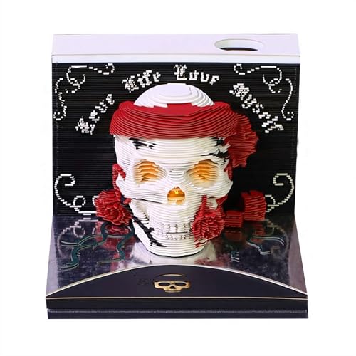 3D-Kalender Halloween Totenkopf, 2026 Zeitmesser Wochenkalender, Halloween 3D Memo Pad Tear Away C-Alendar, Papier Kunst Schnitzen Notizblock mit Licht für Urlaub Desktop Decor von tkerinse
