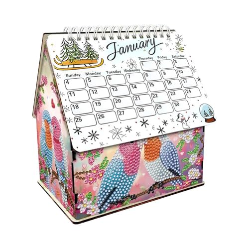 DIY Diamond Art Painting Schreibtischkalender 2026, Holzhütte Desktop-Kalender, 3D Haus Diamant Kunst Malerei Kabine Kit, Monatliche Flip Tabletop Stehkalender Dekoration für Home Office (Rosa C) von tkerinse