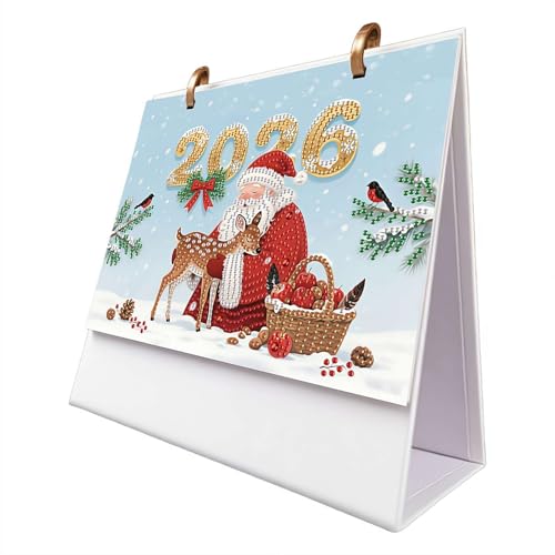 DIY Diamond Art Painting Schreibtischkalender 2026, Monatlicher Flip Tabletop Stehpult-Kalender Kit, Tischkalender mit Diamant-Kunstmalerei-Design für Home Office (Weißes Neujahr) von tkerinse
