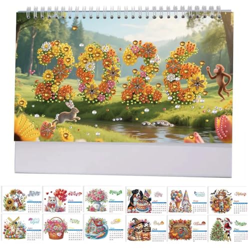 DIY Diamond Art Painting Schreibtischkalender 2026, kreatives Herbstdesign Monatliche Flip Tischplatte Stehkalender Kit, Diamant Kunst Malerei Schreibtisch Dekoration für Home Office von tkerinse