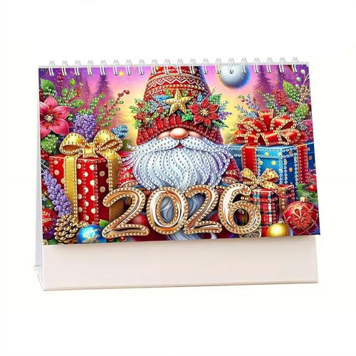 Diamond Art Kalender 2026, DIY Diamond Art Painting 2026 Schreibtischkalender Ornament, Diamonds Arts Kit Desktop-Kalender mit Stiftwerkzeug, handgefertigte Kalender, Planer, Geschenke für Weihnachten von tkerinse