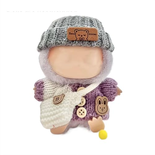 Häkelkleidung für 17 cm Puppe, modisches Kleidungsset, 3-teiliges Set, Mütze, Kleidung, Rucksack für 17 cm Puppenzubehör, Strick-Outfit, entzückende Puppenkleidung, Ersatzzubehör (keine Puppe) von tkerinse