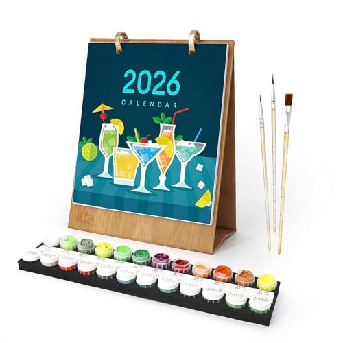 Malen nach Zahlen Kalender 2026, DIY Acryl Malen nach Zahlen Kits 2026 Kalender, Schreibtischkalender mit vorgedruckten Farben, Flip Stand Up Kalender, Planer, Kunstbedarf für Zuhause, Schule, Büro von tkerinse