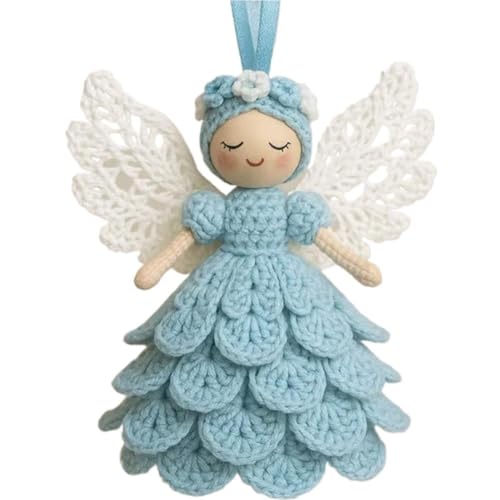 tkerinse DIY Häkelengel Ornament Kit, Engel Häkeln Bastelset mit Garn für Anfänger, Einzigartige Weihnachtsengel Set Weihnachtsbaumschmuck Strickpuppe Hängende Ornament für Erwachsene (Blau) von tkerinse