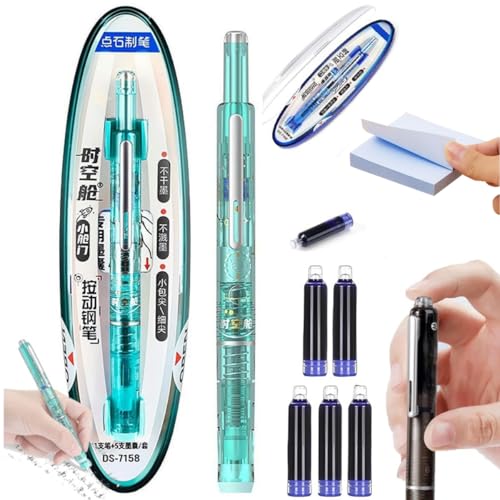 tkerinse Protectivemethod Füllfederhalter, einziehbar, 0,38 mm, blaue und schwarze Tinte, transparenter Schaft, inklusive 5 nachfüllbaren Tintenpatronen für reibungsloses Schreiben, kein Auslaufen der von tkerinse