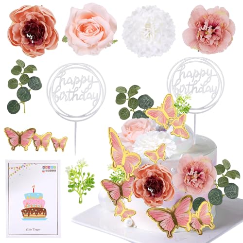 Boho-Kuchendekorationen – rosa Blumen, Tortenaufsätze, Blumen, Schmetterling, Kuchendekoration, florale Kuchendekoration, Geburtstagstortendekoration, Topper für Geburtstagsparty, Hochzeit, Babyparty, Boho-Kuchendekorationen – rosa Blumen, Tortenaufsätze, Blumen, Schmetterling, Kuchendekoration, florale Kuchendekoration, Geburtstagstortendekoration, Topper für Geburtstagsparty, Hochzeit, Babyparty, von tlidfgeo