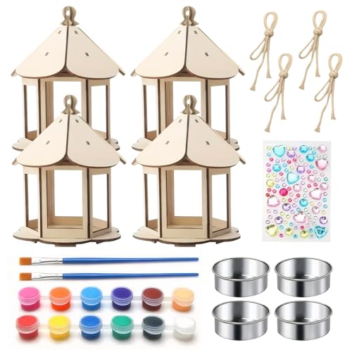 tlidfgeo 4 Stück DIY Vogelhaus Bausatz Für Kinder, Holz Vogelfutterhaus Bastelset,DIY Vogelfütterer Bemalen Basteln, Vogelfutterspender Kunst Handwerk, Bemalen Basteln von tlidfgeo