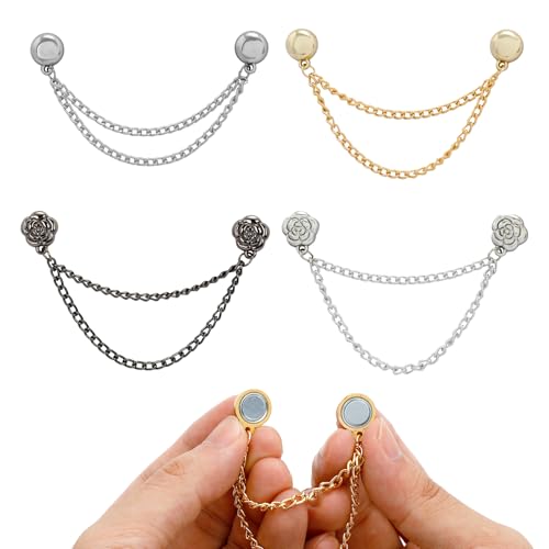Magnetische Kleiderklammern für Damen, multifunktional, ohne Nadeln, mit Kette, starke Magnetverschlüsse zur Anpassung des Saums an Hosen, Ärmeln, Kleidern und Hijabs (4 stilvolle Farben), 8 Stück von tokerut