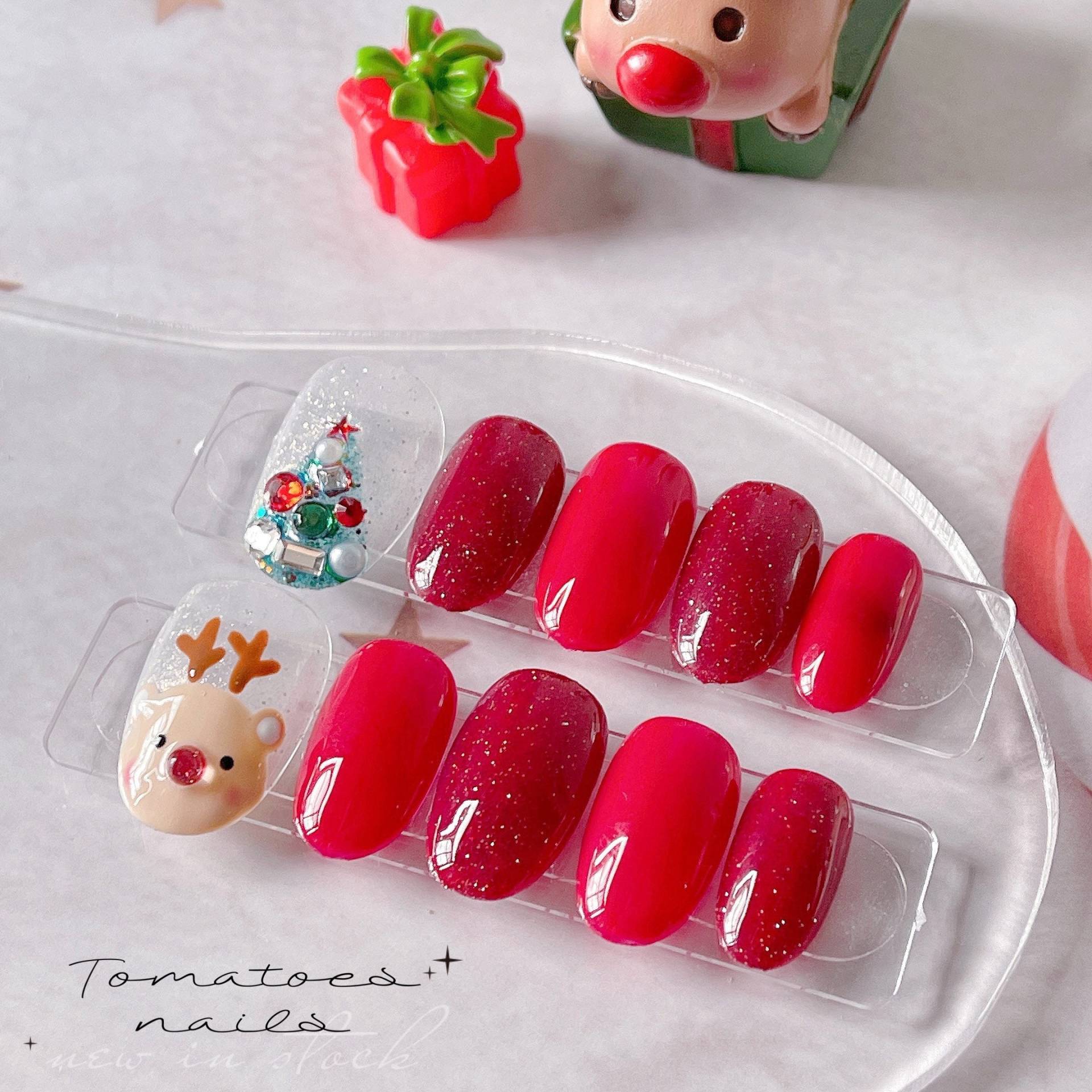 Süße Rentiernägel, Weihnachtsnägel, Hirschnägel, Weihnachtsbaumpressen, Glitzer-Weihnachtsnägel, Rote Glitzernägel Süße Rentiernägel, Weihnachtsnägel, Hirschnägel, Weihnachtsbaumpressen, Glitzer-Weihnachtsnägel, Rote Glitzernägel von tomatoesnails
