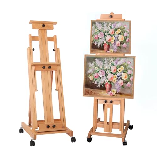 tonchean H-Rahmen-Staffelei, verstellbar, Buchenholz, Staffelei, Ständer, zusammenklappbar, für 1 oder 2 Leinwände bis zu 190 cm, mit Rädern, für Studio, Zuhause, Outdoor, Malerei tonchean H-Rahmen-Staffelei, verstellbar, Buchenholz, Staffelei, Ständer, zusammenklappbar, für 1 oder 2 Leinwände bis zu 190 cm, mit Rädern, für Studio, Zuhause, Outdoor, Malerei von tonchean