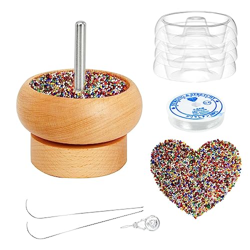 Ton Perlenmühle Aus Holz - Langlebiger DIY Perlen Spinner Mit Perlennadeln Und 1000 Perlen - Bead Spinner Schale Set - Quickly Perlenspinner DIY Bastelzubehör Für Perlenweben Schmuckherstellung von tongfeng