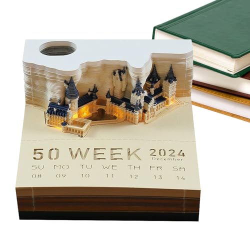 tongfeng 3D Kalender Abreißen 2024 | 2024 Tischkalender Notizblock | 3D Notizblock Mit Licht Und Stifthalter | 3D Haftnotizen Kreatives Papierskulptur Bastel DIY Geschenk von tongfeng