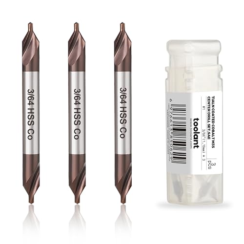toolant Zentrierbohrer-Set, TiAlN-beschichteter Kobalt M35 HHS Zentrierbohrer für Edelstahl, Kohlenstoffstahl, legierter Stahl, Gusseisen, Kupfer, andere Hartmetalle, SAE 3/64 Zoll (3 Stück) von toolant