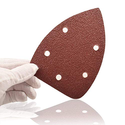 BE-Tool Schleifblätter, dreieckiges Schleifpapier, passend für Schleifmaschinen von 140 mm, 5 Löcher, Detailschleifpapier, je 10 Stück, 60, 80, 120, 240, 40 Stück von tooloflife