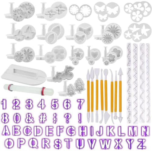 Blumen-Fondant-Werkzeug-Set, 108-teiliges Kuchendekorationsset mit Buchstaben, Zahlen, Formen für DIY Backen Dessert Blumen-Fondant-Werkzeug-Set, 108-teiliges Kuchendekorationsset mit Buchstaben, Zahlen, Formen für DIY Backen Dessert von tooloflife