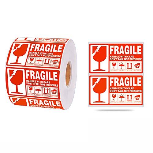 Fragile Warn Etiketten 500/1000stk. Aufkleber"Handle With Care -Fragile- Thank You" Bruchgefahr Vorsicht zerbrechlich, rote Hinweis Label für Paket, Shipping Label Sticker von tooloflife