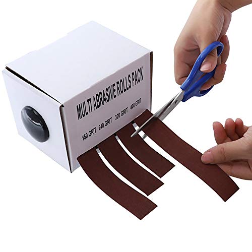 Schleifpapier mit Spender, Schleifpapierrolle, Körnung 150, 240, 320, 400, Schleifpapier mit Spender, ziehbare Schmirgeltuchrolle, Metall, Glas, Tischlerei, Schleifband (25 mm x 6 m Rolle) von tooloflife