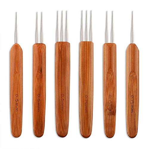 tooloflife 1 x Dreadlock-Häkelnadel für Haare, Dreadlock-Haken mit Holzgriff, Häkelnadeln für Haare, Dreadlock-Nadel-Werkzeug für Flechtarbeiten (drei Köpfe 0,75 mm). von tooloflife