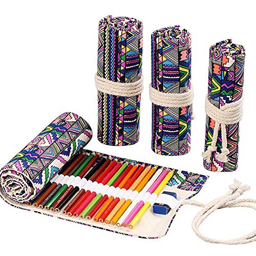 tooloflife Federmäppchen, 48 Löcher, Bohemian-Stil, Leinwand, Federmäppchen, Organizer und Reise-Stifttasche, Halter für Schule, Büro, Kunsthandwerk, Die Uhr ist Teil des Produkts, 48 holes (56*20 cm tooloflife Federmäppchen, 48 Löcher, Bohemian-Stil, Leinwand, Federmäppchen, Organizer und Reise-Stifttasche, Halter für Schule, Büro, Kunsthandwerk, Die Uhr ist Teil des Produkts, 48 holes (56*20 cm von tooloflife