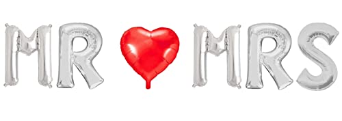 XXL Folienballon Mr. & Mrs. mit Herz 80 cm x 3 Meter in SILBER Buchstabenballons für Dekorationen, Luftballon für die Hochzeit, Heliumballon von TOP TEN
