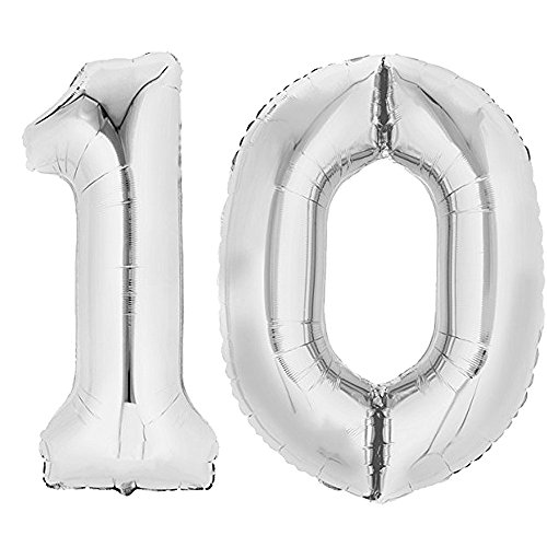 top ten XXL Folienballon 80 cm Silber 10 Zahlenballon, Luftballon, Geburtstag, Heliumballon von top ten