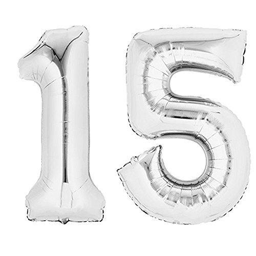 top ten XXL Folienballon 80 cm Silber 15 Zahlenballon, Luftballon, Geburtstag, Heliumballon von top ten