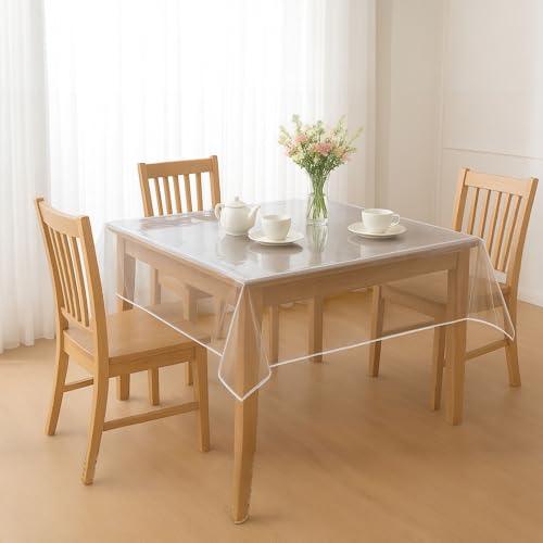 Tischdecke aus PVC, transparent, 140 x 140 cm, quadratisch, elegant, laminiert, wasserdicht, waschbar, schmutzabweisend, für Tisch, Küche, Außenbereich, Garten – Schutz aus strapazierfähigem PVC von topolenashop