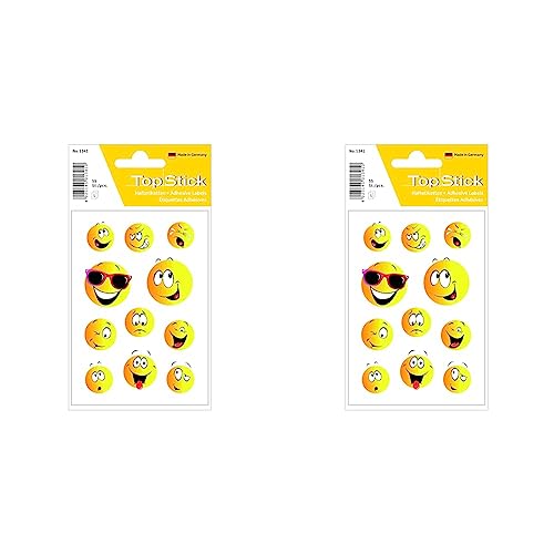 TopStick 1341 Sticker Happy Face (55 Aufkleber, Papier, matt) selbstklebende kleine Smiley Sticker für Mitbringsel, Geschenk, Geburtstag, Fotoalbum, Belohnung, Scrapbooking, gelb, Packung mit 2 von TopStick
