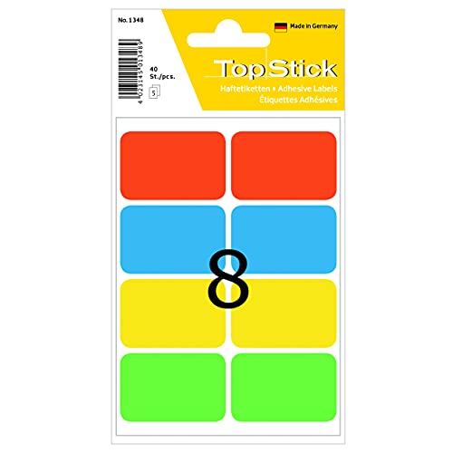 TopStick 1348 Vielzweck-Etiketten, 400 Stück, 26 x 40 mm, 8 pro Bogen, selbstklebend, Haushaltsetiketten zum Beschriften, matt, blanko Papier Klebeetiketten Aufkleber, bunt von topstick