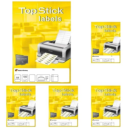 TopStick 8712 Universal Etiketten, 100 Blatt, 105 x 37 mm, 16 Stück pro A4 Bogen, 1600 Aufkleber, selbstklebend, bedruckbar, blanko Klebeetiketten aus Papier für Laser/Inkjet Drucker, weiß von topstick