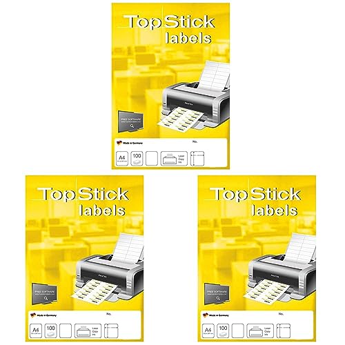 TopStick 8734 Universal Etiketten, 100 Blatt, 105 x 57 mm, 10 Stück pro A4 Bogen, 1000 Aufkleber, selbstklebend, bedruckbar, blanko Klebeetiketten aus Papier für Laser/Inkjet Drucker, weiß von topstick