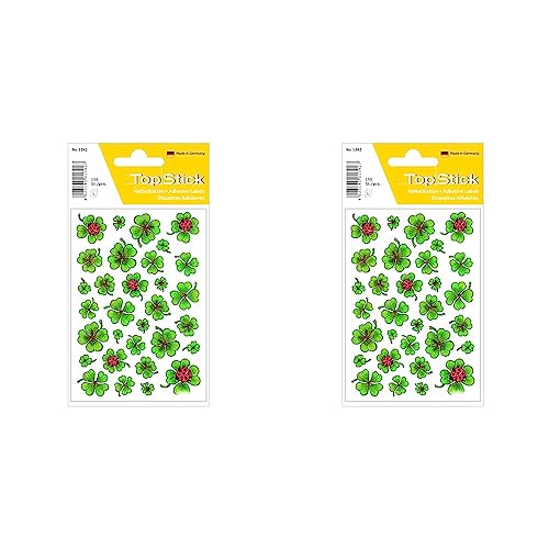 topStick 1342 Sticker Glück (155 Aufkleber, Papier, matt) selbstklebende kleine Kleeblatt/Marienkäfer Deko-Sticker für Hochzeit, Geschenk, Geburtstag, Briefe, Liebe, Dekoration, grün, 2er Pack von TopStick