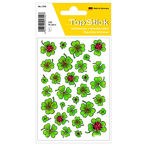 TopStick 1342 Aufkleber Kleeblatt Glück klein, 155 Stück, Glücksklee Sticker mit Marienkäfer, Etiketten für Fotoalbum Hochzeit Tagebuch Poesiealbum Scrapbooking Liebe Dekoration Briefe DIY Basteln von TopStick
