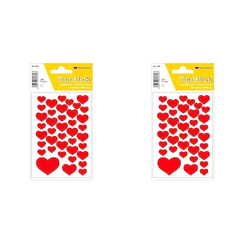 topstick 1339 Sticker Herzen (200 Aufkleber, Papier, matt) selbstklebende kleine Deko-Sticker für Hochzeit, Geschenk, Geburtstag, Briefe, Valentinstag, Liebe,Scrapbooking, Dekoration,rot,Packung mit 2 von TopStick