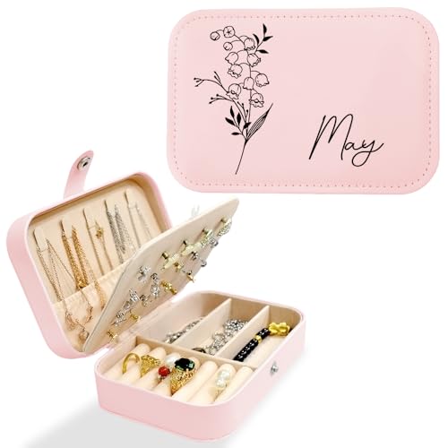 toyofmine Personalisierte Schmuckschatulle für Damen, individuelles Reise Schmuckkästchen, Leder-Schmuck-Organizer-Box für Ringe und Ohrringe, personalisierte Geschenke für Frauen von toyofmine