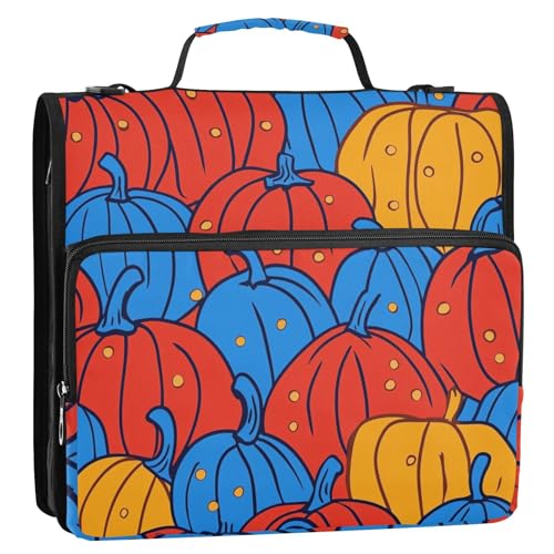 Abstraktes Kürbismuster, rot und blau, 3,8 cm, 3 Ringe, Organizer mit Schultergurt, mehrere Taschen, Dokumentenmappe für Schule/Büro von tplaotee