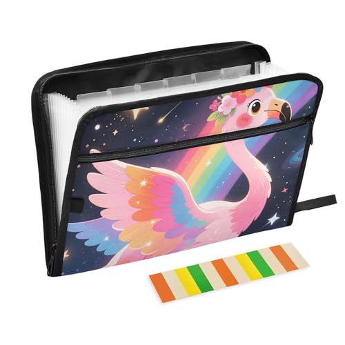 Akkordeon-Aktenordner, 13 Fächer, A4, Briefgröße mit Reißverschluss, für Büro, Cartoon, niedliche Flamingos, Regenbogen-Organisator Akkordeon-Aktenordner, 13 Fächer, A4, Briefgröße mit Reißverschluss, für Büro, Cartoon, niedliche Flamingos, Regenbogen-Organisator von tplaotee