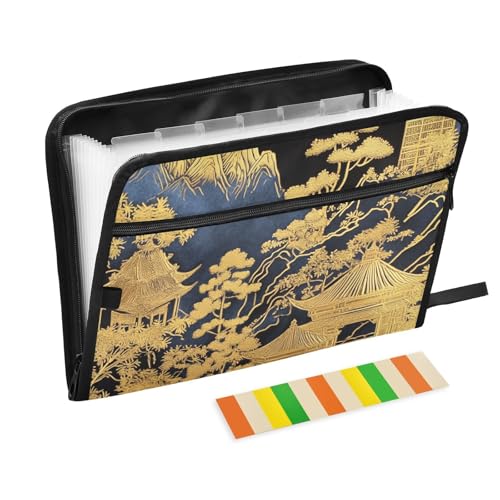 Akkordeon-Aktenordner, 13 Fächer, A4, Briefgröße mit Reißverschluss, für Bürobedarf, Schwarz/Gold, chinesisches Querformat Akkordeon-Aktenordner, 13 Fächer, A4, Briefgröße mit Reißverschluss, für Bürobedarf, Schwarz/Gold, chinesisches Querformat von tplaotee