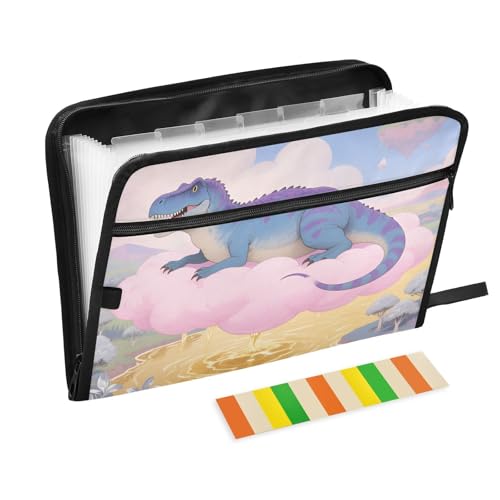 Akkordeon-Ordner, 13 Taschen, A4, Briefgröße mit Reißverschluss, für Bürobedarf, Cartoon-Dinosaurier auf der Wolke, Para Guardar Documentos von tplaotee