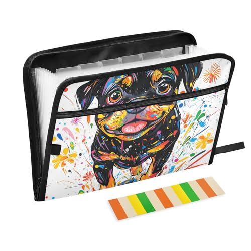Akkordeon-Ordner, 13 Taschen, A4, Briefgröße mit Reißverschluss, für Business, niedlicher Rottweiler-Hund, Para-Guardar von tplaotee