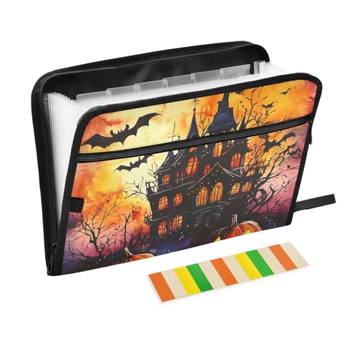 Akkordeon-Ordner, 13 Taschen, A4, Briefgröße mit Reißverschluss, für Dokumentenaufbewahrung, Horror, Halloween, Kürbis, Fledermaus, Carpetas de von tplaotee