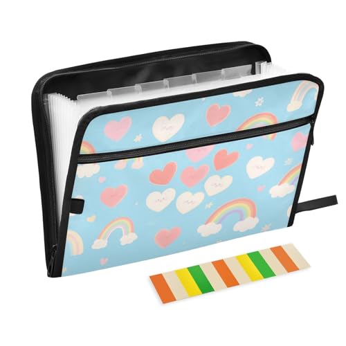 Aktenordner, 13 Fächer, A4, Briefgröße mit Reißverschluss, für Büro, Cartoon, Regenbögen, Herzen, blaue Teppiche Aktenordner, 13 Fächer, A4, Briefgröße mit Reißverschluss, für Büro, Cartoon, Regenbögen, Herzen, blaue Teppiche von tplaotee