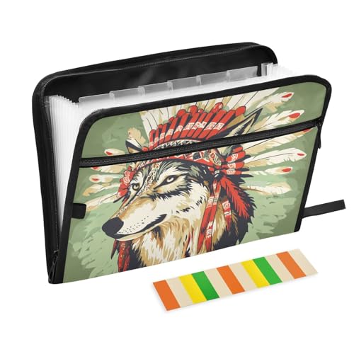 Aktenordner, Jacken, 13 Taschen, A4, Briefgröße mit Reißverschluss, für Zuhause, Büro, Wolf, Western Cowboy, indischer Stammes-Kopfschmuck, Grün, Para Guardar Documentos Aktenordner, Jacken, 13 Taschen, A4, Briefgröße mit Reißverschluss, für Zuhause, Büro, Wolf, Western Cowboy, indischer Stammes-Kopfschmuck, Grün, Para Guardar Documentos von tplaotee