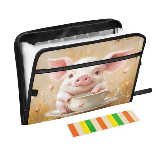 Aktenordner aus Kunststoff, 13 Fächer, A4, Briefformat, mit Reißverschluss, für Bürobedarf, Cartoon, Cuteacup, Schwein, Blume, rosa Organizer Aktenordner aus Kunststoff, 13 Fächer, A4, Briefformat, mit Reißverschluss, für Bürobedarf, Cartoon, Cuteacup, Schwein, Blume, rosa Organizer von tplaotee