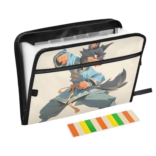 Aktenordner mit Reißverschluss, 13 Taschen, A4, Briefgröße mit Reißverschluss, für Papiere, Cartoon, niedlicher Kung-Fu-Hund, cooler Expando Aktenordner mit Reißverschluss, 13 Taschen, A4, Briefgröße mit Reißverschluss, für Papiere, Cartoon, niedlicher Kung-Fu-Hund, cooler Expando von tplaotee