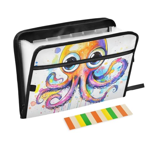 Aktenordner mit Taschen, 13 Taschen, A4, Briefgröße mit Reißverschluss, für Papiere, bunt, niedlich, Tier, Meer, Cartoon-Teppiche von tplaotee
